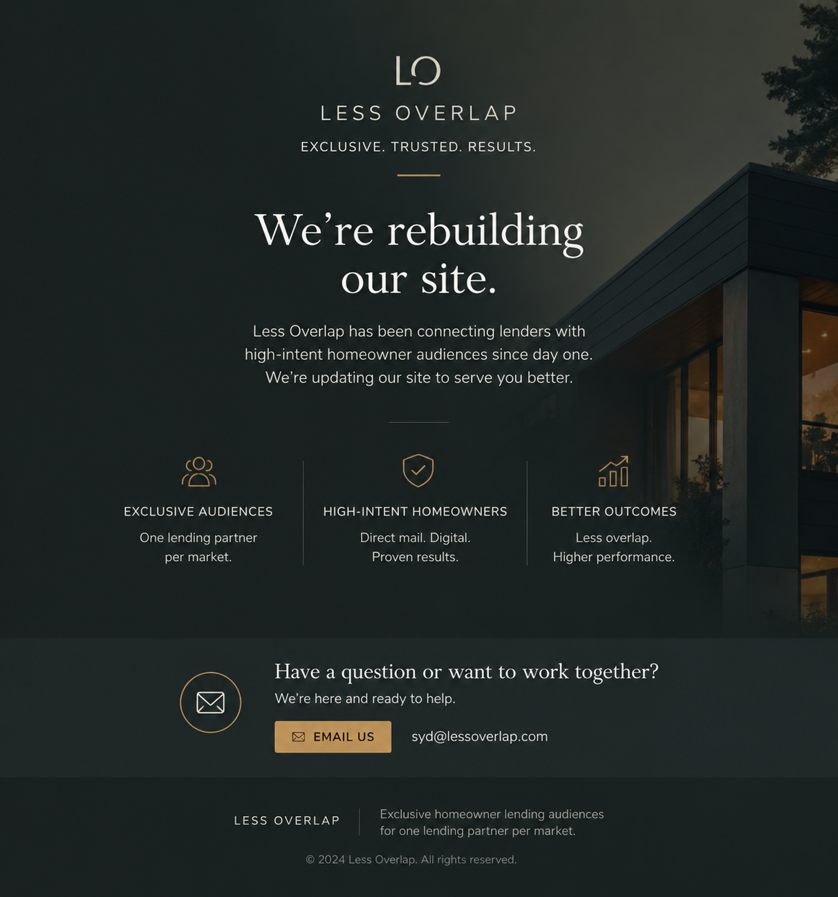 Less Overlap rebuilding website notice